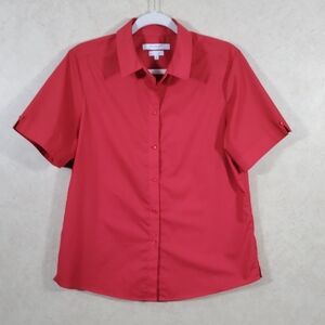 02194 Foxcroft red wrinkle free shaped fit S/S blouse 12 EUC